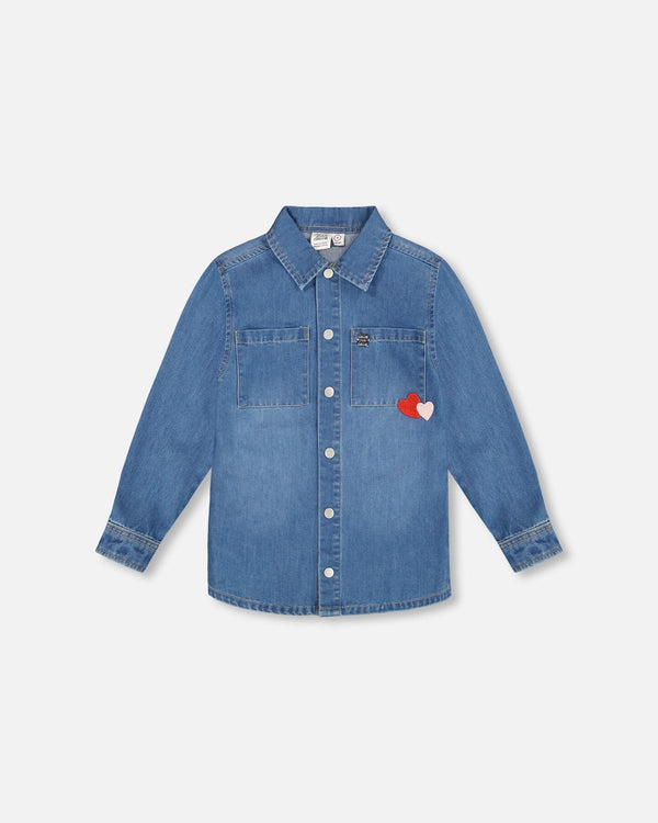 Denim Shirt Light Blue With Patch Pockets And Apple Patch - H20I15_125