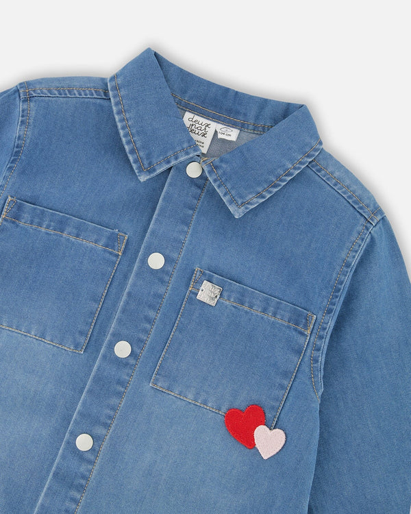 Denim Shirt Light Blue With Patch Pockets And Apple Patch - H20I15_125