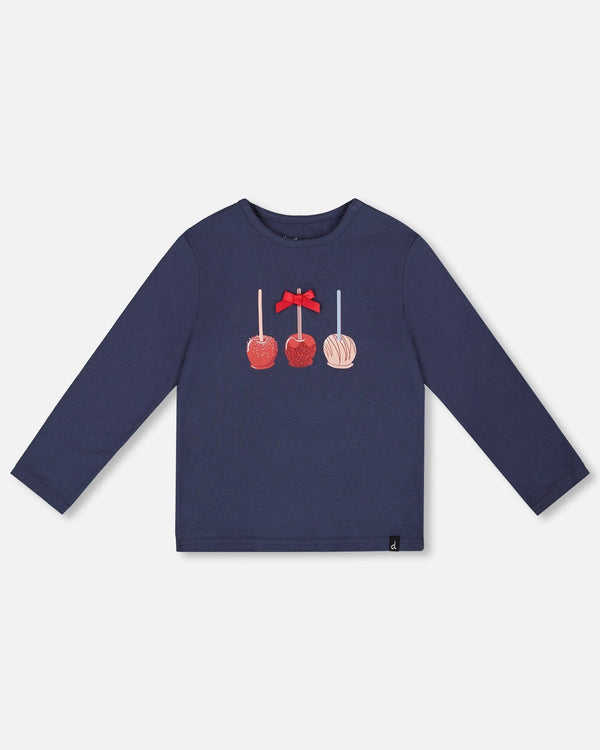 Organic Cotton T-Shirt Navy Blue With Apple Treats - H20I70_484