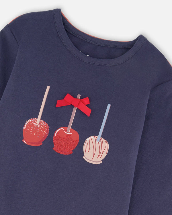 Organic Cotton T-Shirt Navy Blue With Apple Treats - H20I70_484