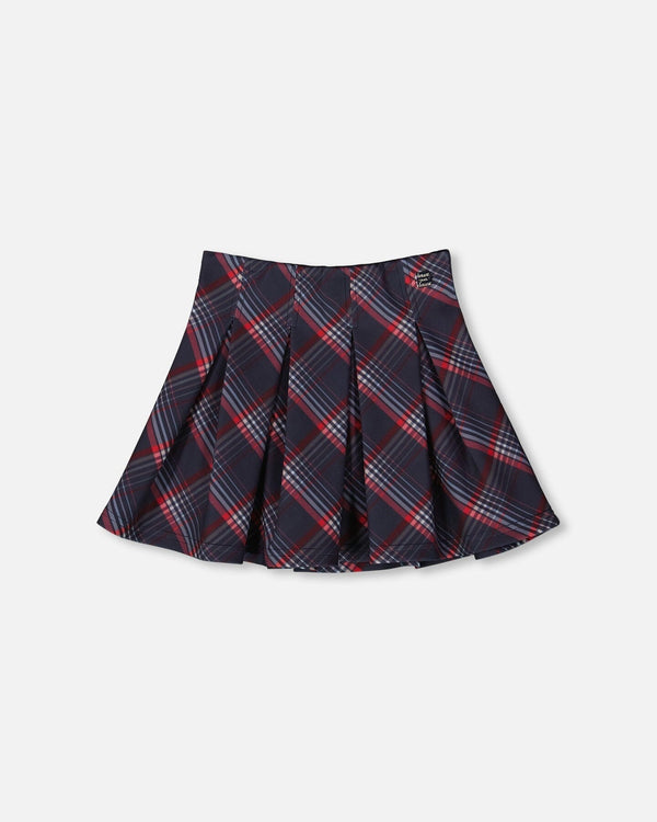 Pleated Milano Skirt Red And Navy Plaid - H20I80_079