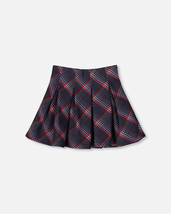Pleated Milano Skirt Red And Navy Plaid - H20I80_079