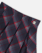 Pleated Milano Skirt Red And Navy Plaid - H20I80_079