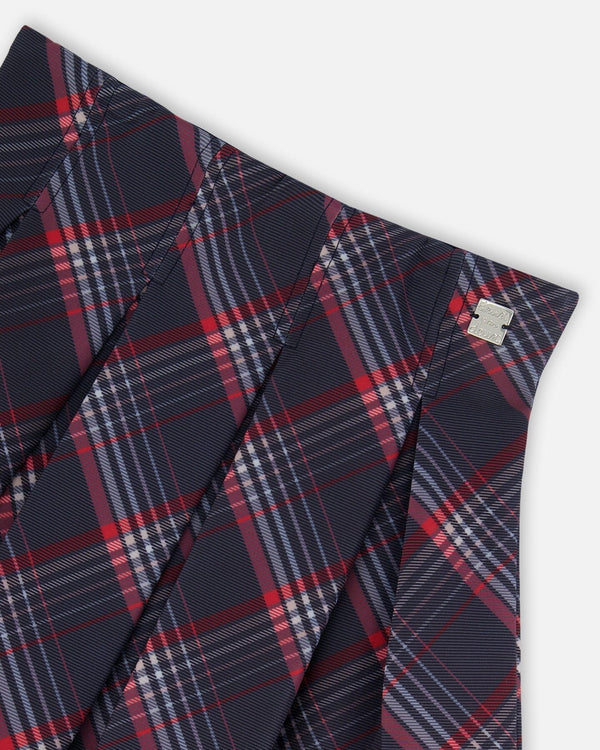 Pleated Milano Skirt Red And Navy Plaid - H20I80_079