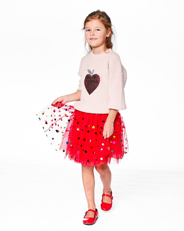 Tulle Skirt Red With Iridescent Heart Confettis - H20I82_709