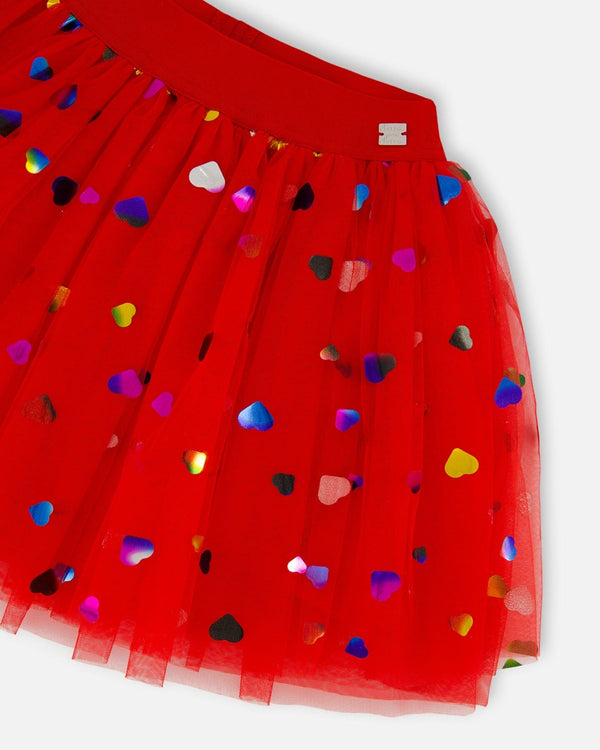 Tulle Skirt Red With Iridescent Heart Confettis - H20I82_709