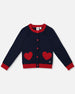 Knitted Cardigan Navy Blue With Red Embroidered Hearts - H20IT30_484
