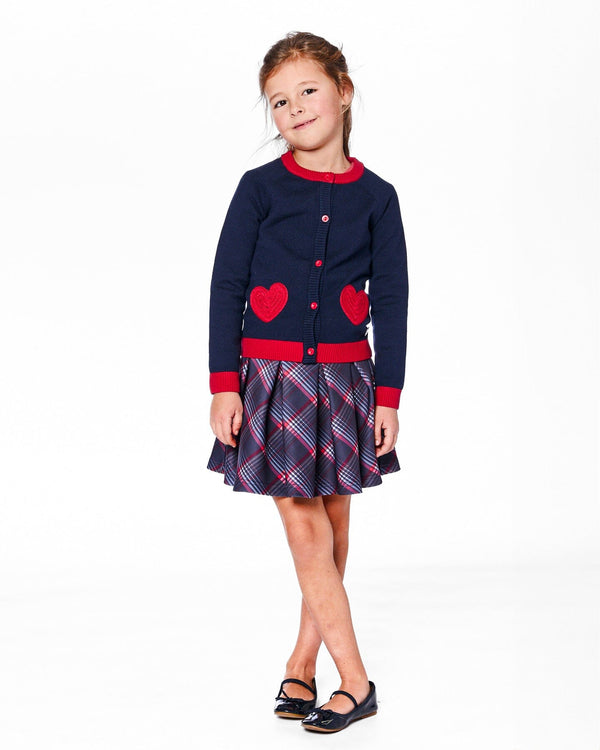Knitted Cardigan Navy Blue With Red Embroidered Hearts - H20IT30_484