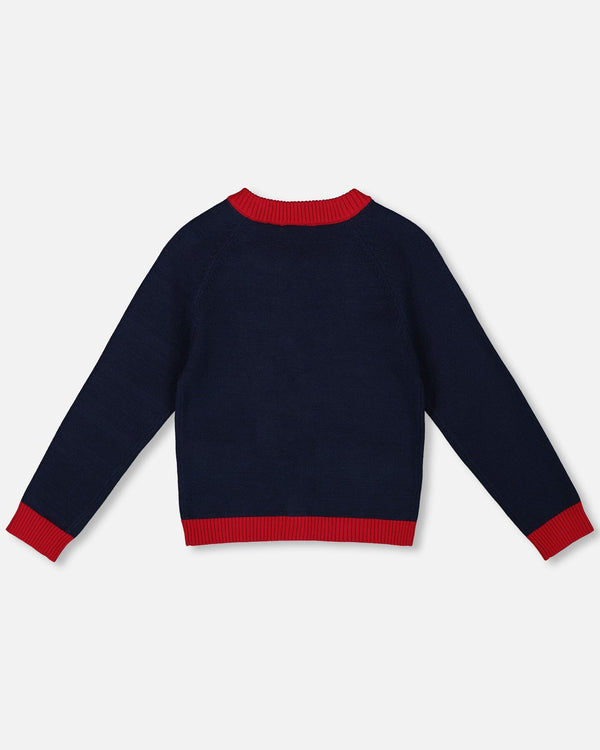 Knitted Cardigan Navy Blue With Red Embroidered Hearts - H20IT30_484