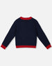 Knitted Cardigan Navy Blue With Red Embroidered Hearts - H20IT30_484