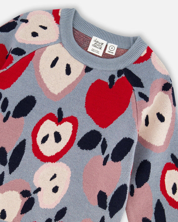 Knit Sweater Blue And Red With Apple Heart Jacquard - H20IT71_000