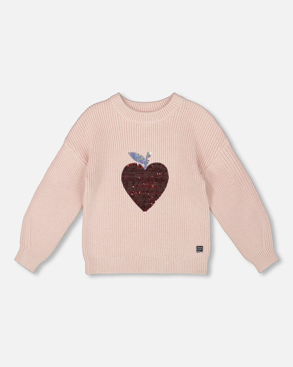 Knit Sweater Pinkish White With Sequin Heart - H20IT72_712