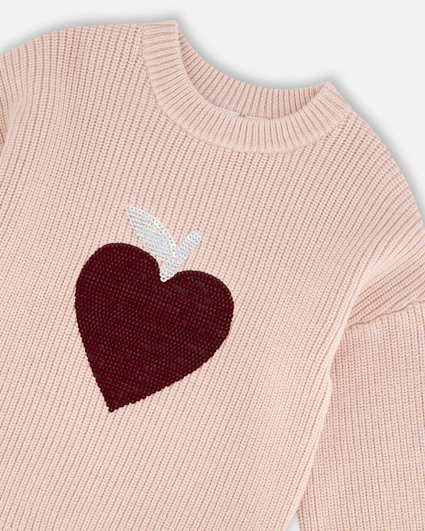 Knit Sweater Pinkish White With Sequin Heart - H20IT72_712