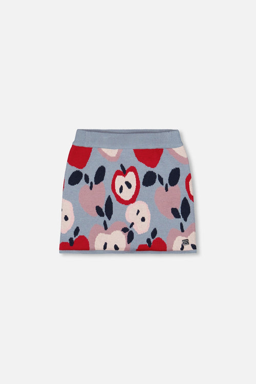 Knit Skirt Blue And Red With Apple Heart Jacquard - H20IT81_000