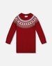 Knit Dress Red With Apple Jacquard Yoke - H20IT86_709