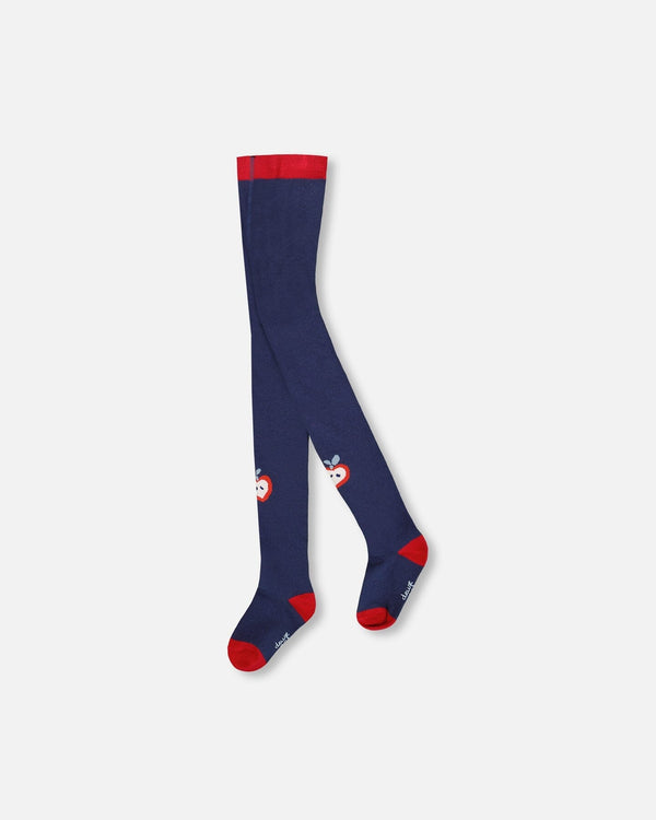 Knit Tights Navy Blue With Apples - H20IT_484
