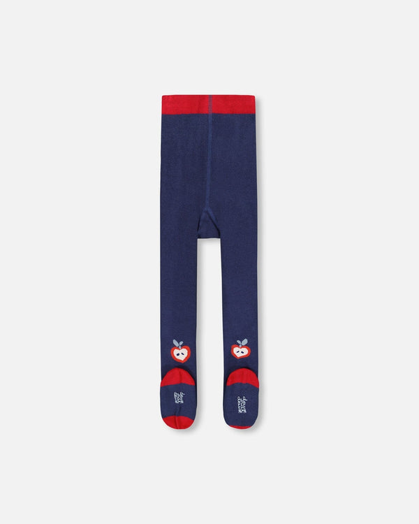 Knit Tights Navy Blue With Apples - H20IT_484