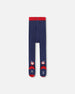 Knit Tights Navy Blue With Apples - H20IT_484