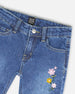 Jeans Blue Denim With Frayed Hems And Floral Embroideries - H20J21_123