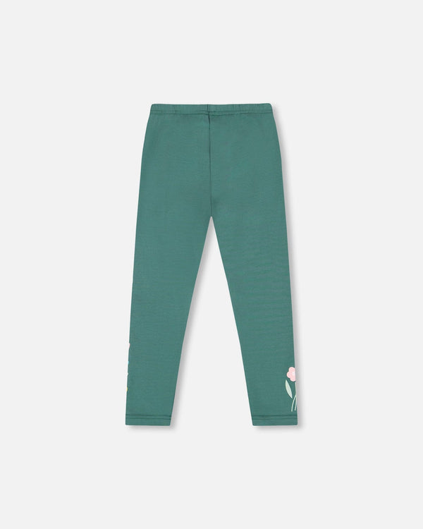 Leggings Dark Green With Flower Print - H20J60_548