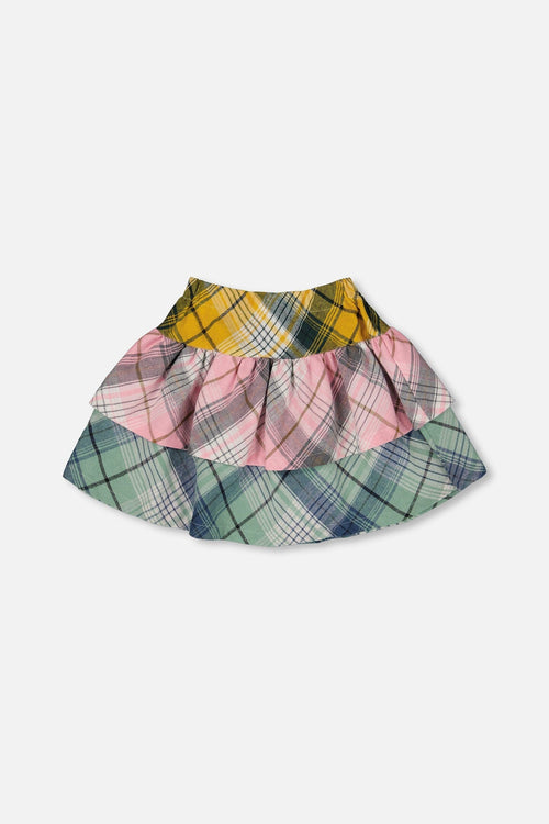 Two-Tiered Flannel Skirt Green Pink And Yellow - H20J80_000