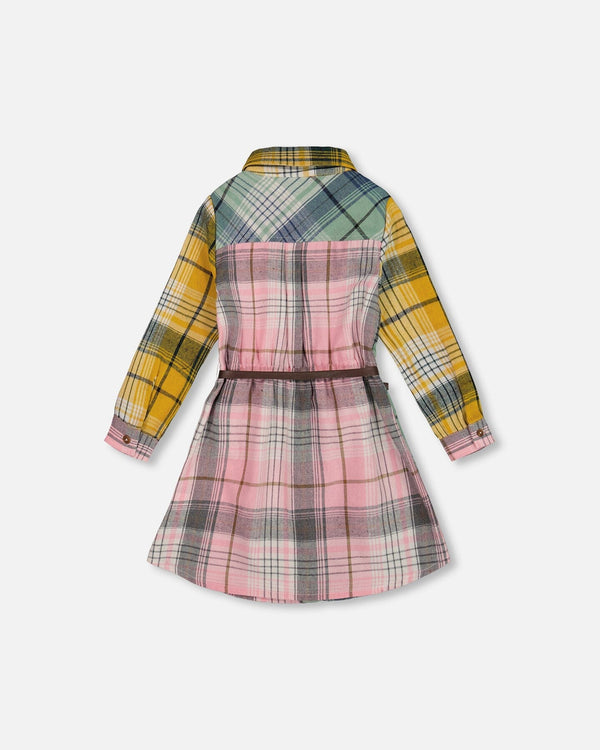 Shirt Dress With Belt Green Pink And Yellow - H20J86_000