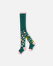 Knit Tights Dark Green With Flower Motifs - H20JT_548