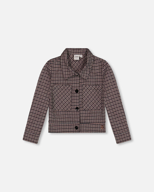 Jacquard Knit Jacket With Houndstooth Pattern - H20K52_076