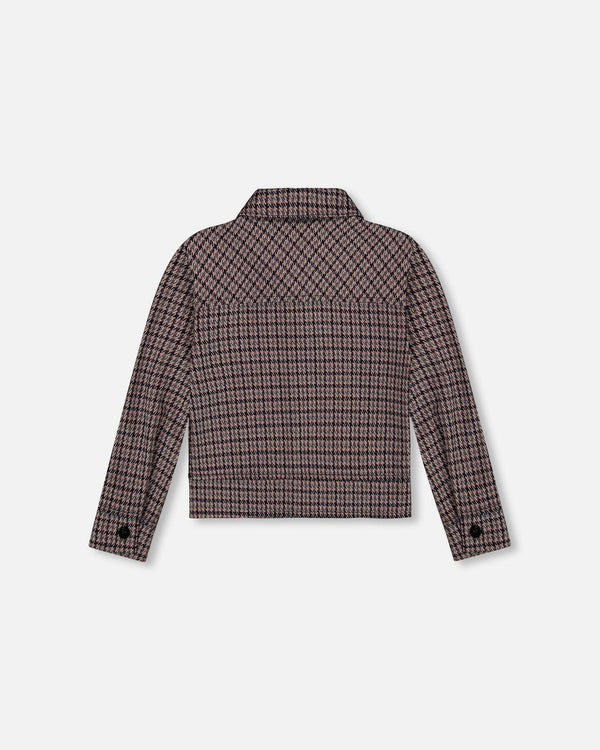 Jacquard Knit Jacket With Houndstooth Pattern - H20K52_076