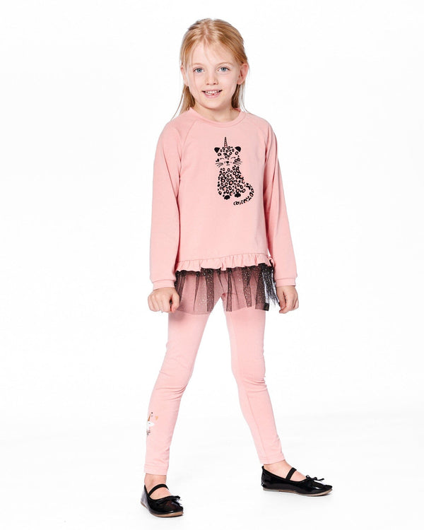 Organic Cotton Leggings Dusty Pink With Unicorn Print - H20K60_650