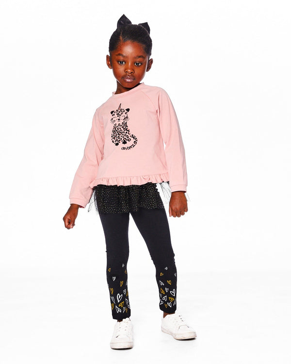 Organic Cotton Leggings Dusty Pink With Hearts Print - H20K60_999