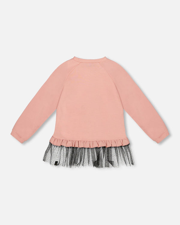 Long Bi-Material Top Dusty Pink With Mesh Ruffle Hem And Leopard Print - H20K76_650