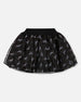 Organza And Mesh Skirt Black With Unicorn Print - H20K81_000