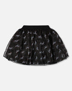 Organza And Mesh Skirt Black With Unicorn Print - H20K81_000