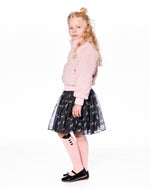 Organza And Mesh Skirt Black With Unicorn Print - H20K81_000