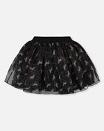 Organza And Mesh Skirt Black With Unicorn Print - H20K81_000