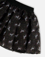 Organza And Mesh Skirt Black With Unicorn Print - H20K81_000