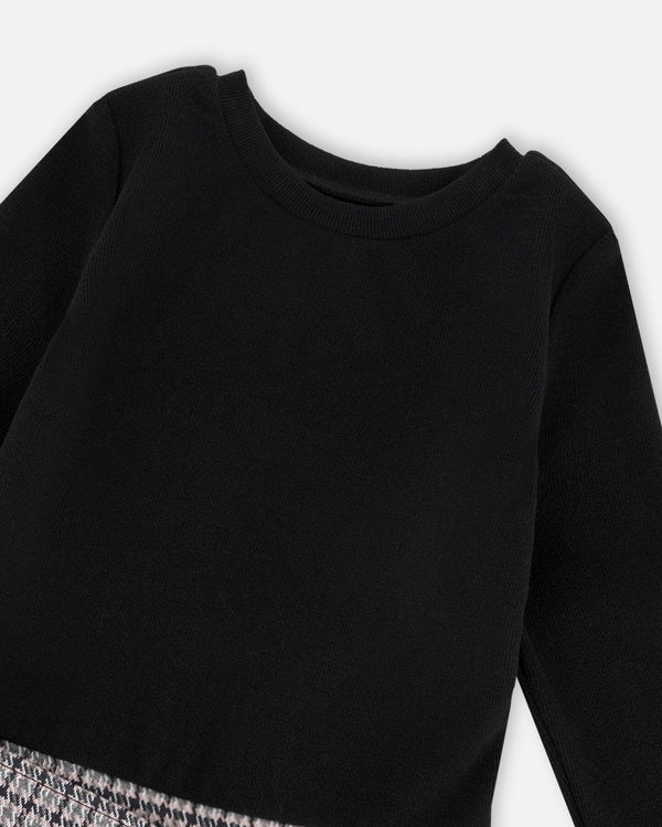 Bi-Material Dress Black And Houndstooth - H20K86_076