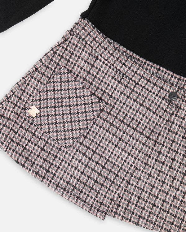 Bi-Material Dress Black And Houndstooth - H20K86_076