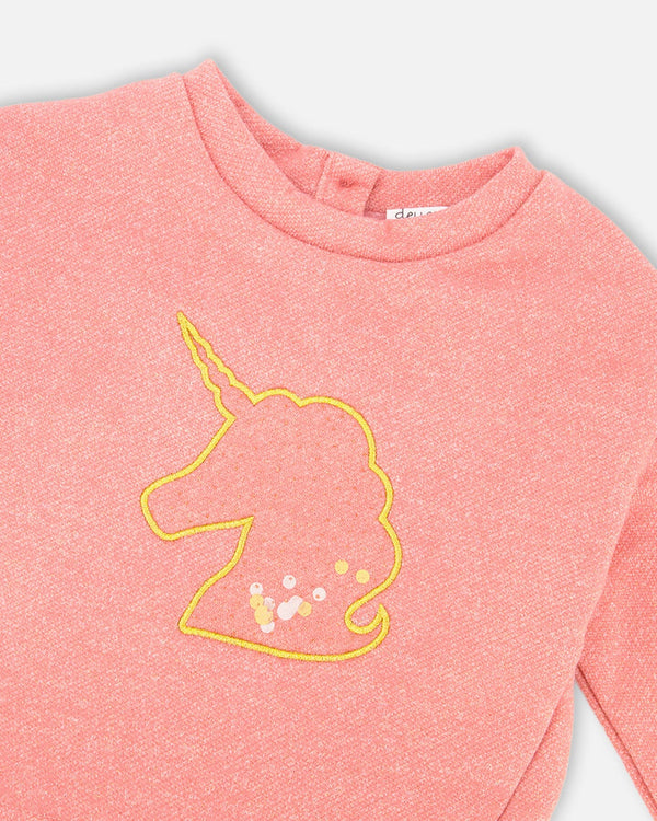 Bi-Material Dress Dusty Pink With Mesh Skirt And Unicorn - H20K87_681