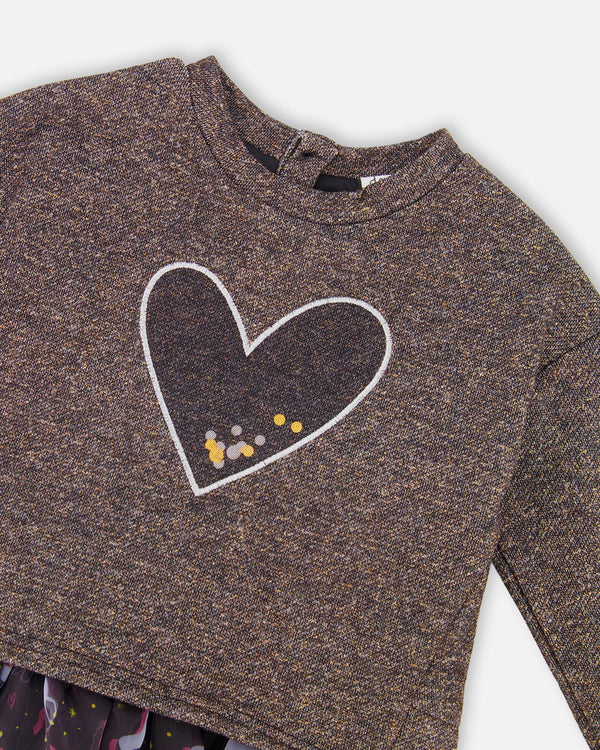 Bi-Material Dress Black With Mesh Skirt And Heart - H20K87_999