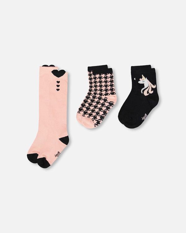 3-Pack Knit Socks Black And Pink - H20KS_000