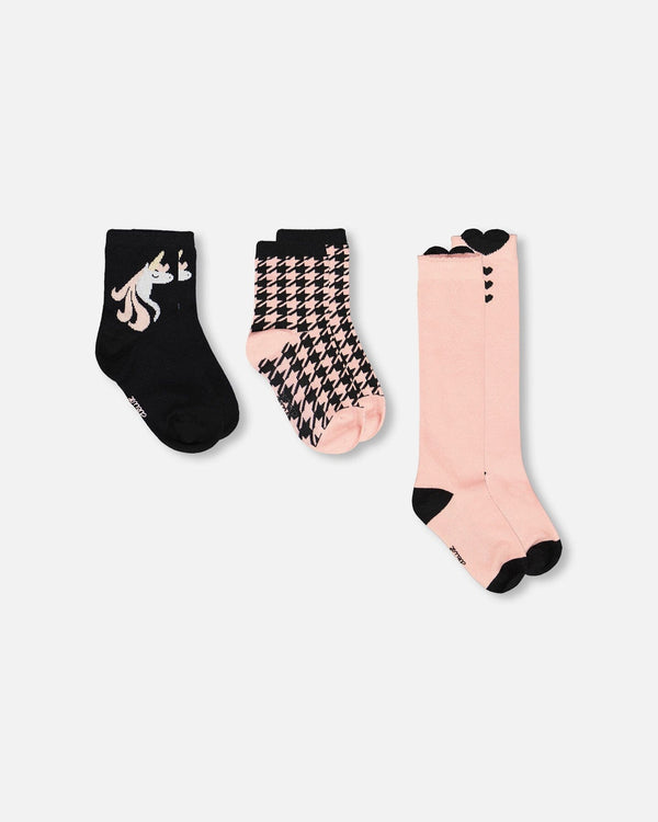 3-Pack Knit Socks Black And Pink - H20KS_000