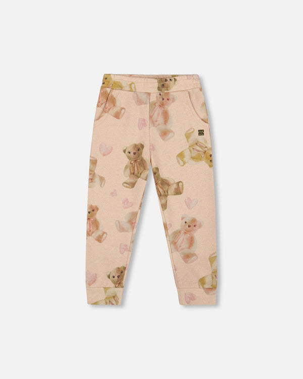 Glittering French Terry Sweatpants Beige Teddy Bear Print - H20LG21_083
