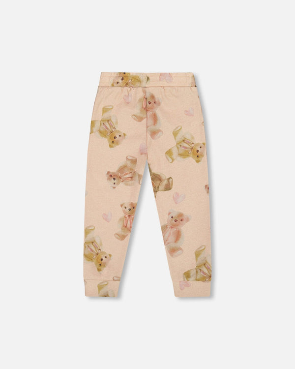 Glittering French Terry Sweatpants Beige Teddy Bear Print - H20LG21_083