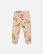 Glittering French Terry Sweatpants Beige Teddy Bear Print - H20LG21_083