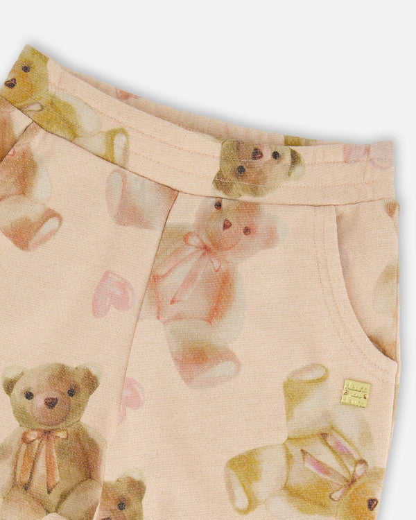 Glittering French Terry Sweatpants Beige Teddy Bear Print - H20LG21_083