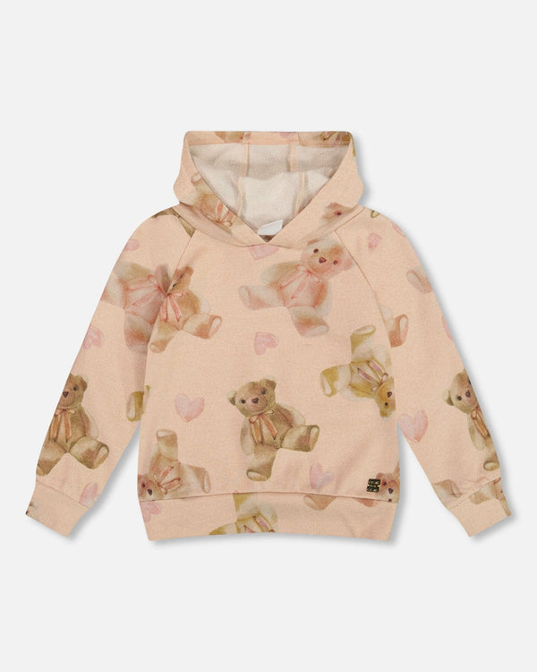 Glittering French Terry Hoodie Beige Teddy Bear Print - H20LG31_083
