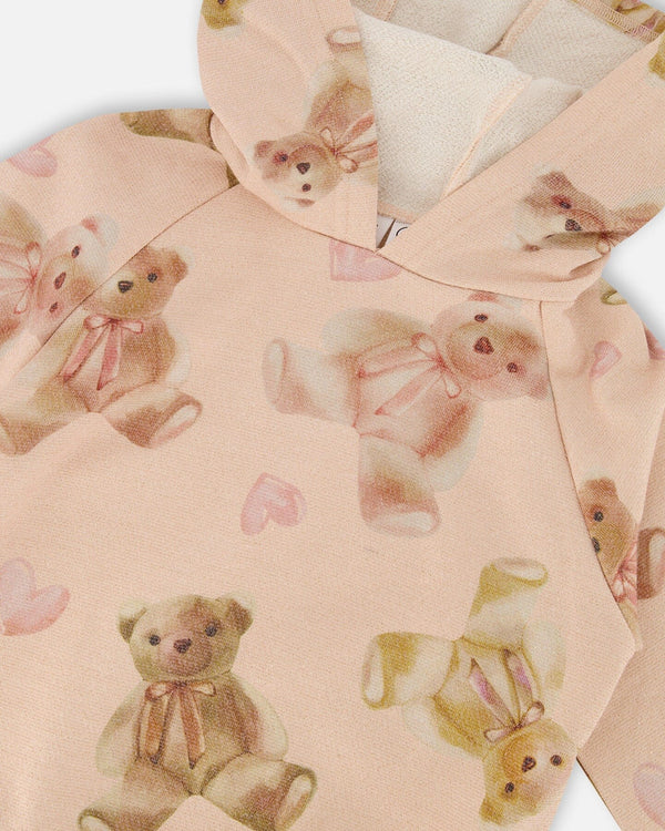Glittering French Terry Hoodie Beige Teddy Bear Print - H20LG31_083