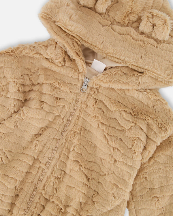 Faux Fur Hooded Jacket Nougat - H20LG50_116